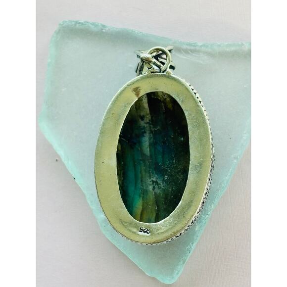 925 Sterling Chunky  Labradorite  Pendant - Picture 7 of 7